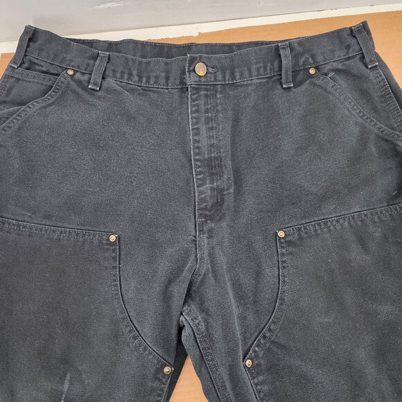 Vintage Carhartt Men's B136-BLK Black Double Knee Canvas Pants Men’s40 x30 Faded - Picture 2 of 14